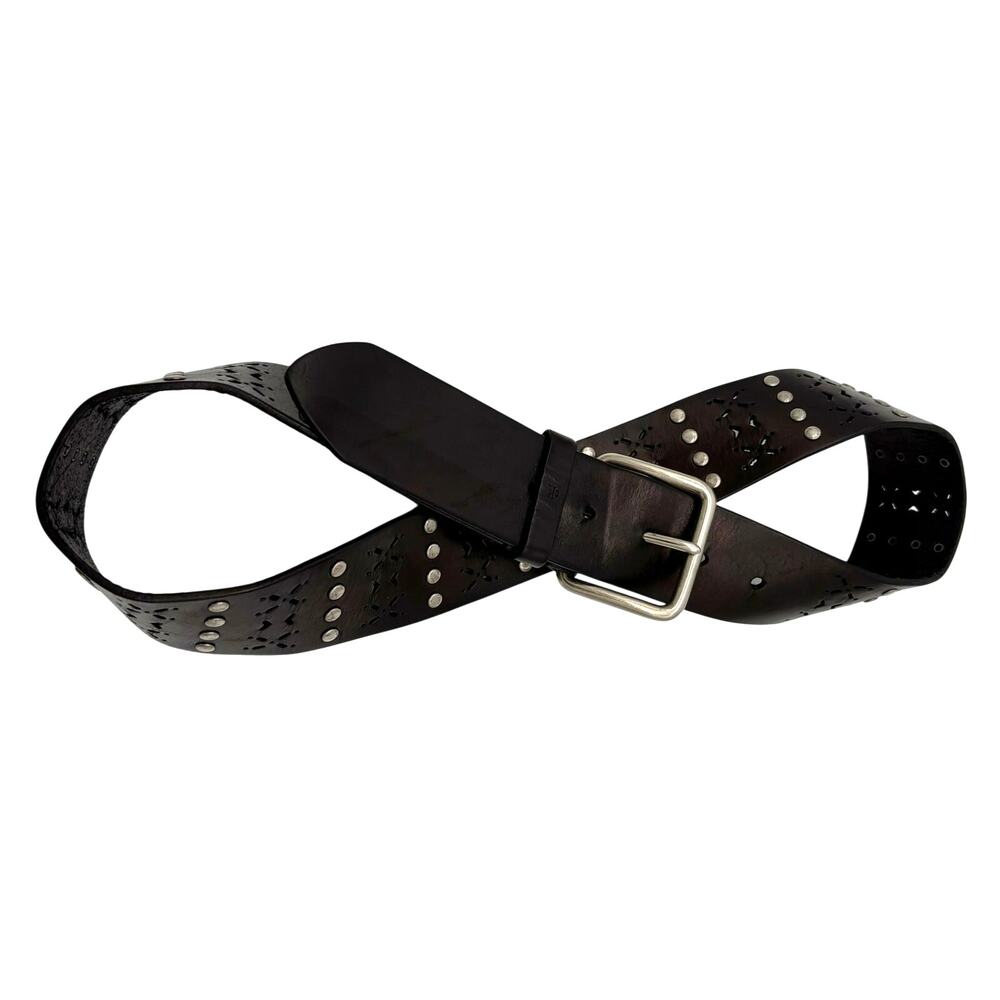 Calvin Klein CK Jeans Studded Laser-cut Leather Belt Brown Size M Western Boho